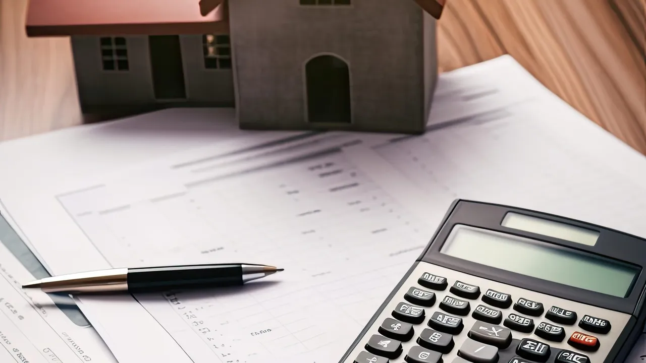 Maquete de casa sobre documentos com calculadora